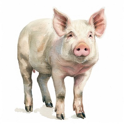 An isolated pig illustration watercolor realistic.