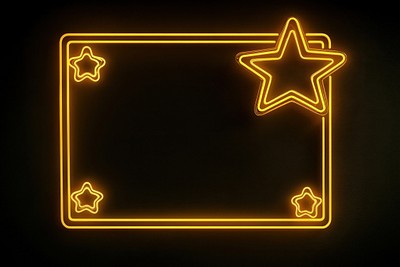 Yellow Christmas stars frame background lights neon.