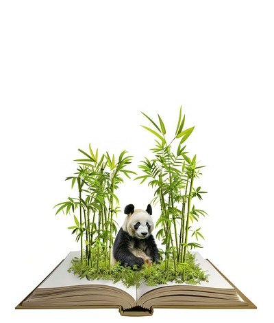 Panda sitting in bamboo jungle wildlife plants panda.