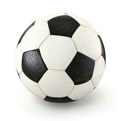 A black and white leather soccer ball football sports equipment.