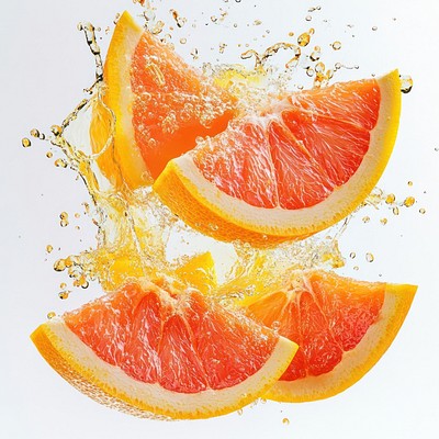 Exploding real cut grapefruit produce orange food.