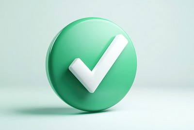 White checkmark in a green circle symbol icon sign.