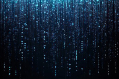 Blue binary code background digital data.