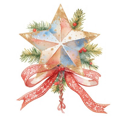 Gold star christmas illustration watercolor.