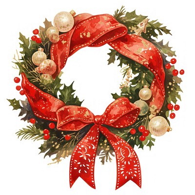 Wreath illustration christmas ribbon.