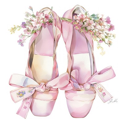 Coquette ballet shoes illustration watercolor footwear.