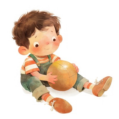 A cute boy Playing with a ball illustration children's style.