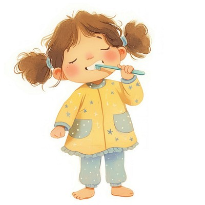 A cute girl Brushing teeth illustration children's brushing.