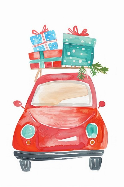 Red Car with a gift boxes on the roof illustration gifts car.