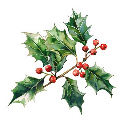 Holly illustration watercolor leaves.