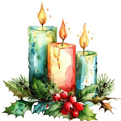 Three Christmas candles illustration watercolor christmas.