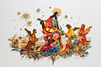 Christmas jesus collage art background illustration.