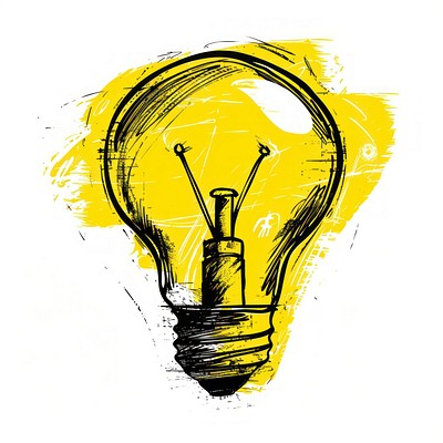 Doodle light bulb background yellow illustration.