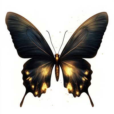 Black butterfly with glowing gold invertebrate illustration appliance.