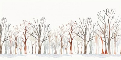 Winter trees watercolor horizontal illustration winter art.