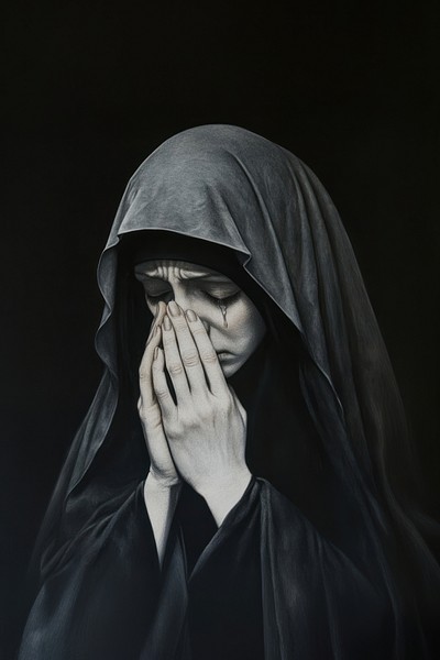 Crying nun illustration background woman.