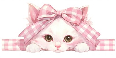 White kitten face illustration animal ribbon.