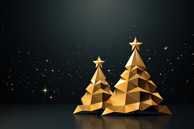 Golden low-poly christmas tree background design night.