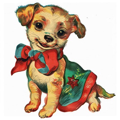 Christmas dog art vintage animal.