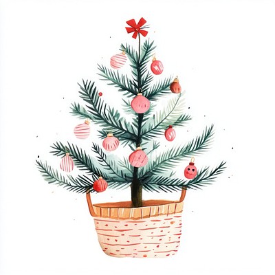 Christmas tree in a basket christmas illustration decoration.