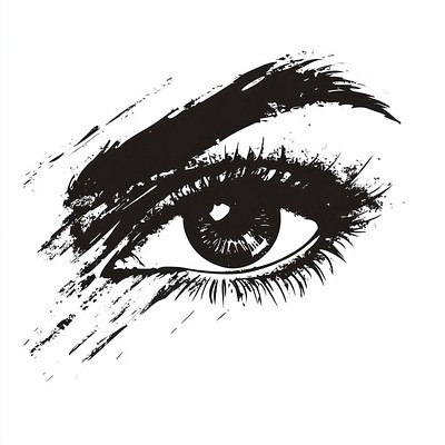 Eye shape brush stroke drawing black white.