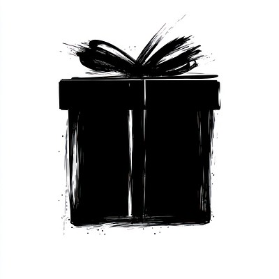 Gift box brush stroke black white illustration.