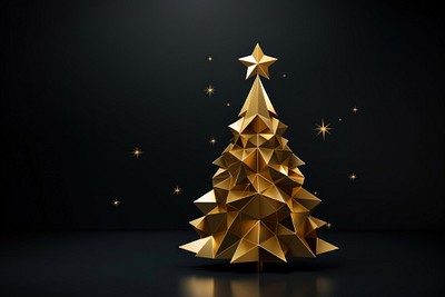 Golden low-poly christmas tree background design star.