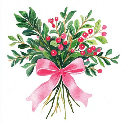 Holly bouquet art watercolor ribbon.