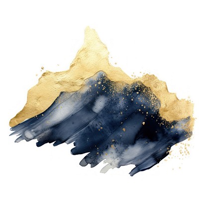 Indigo mountain watercolor painting gold.