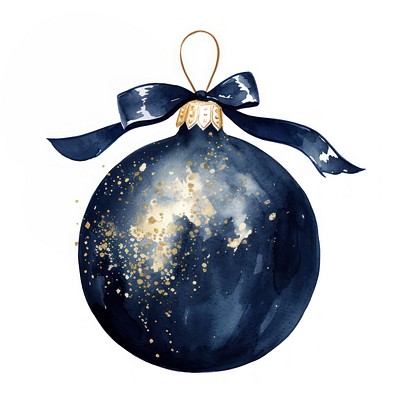 Indigo christmas bauble watercolor ornament gold.