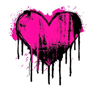 Melting heart doodle grunge black pink.