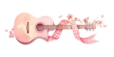 Guitar illustration watercolor ribbon.