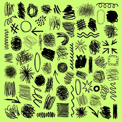 A collection of black ink scribble art illustration. Set of black ink scribble in various design illustrations. Illustration of black ink scribble art collection, scribble lines art illustration