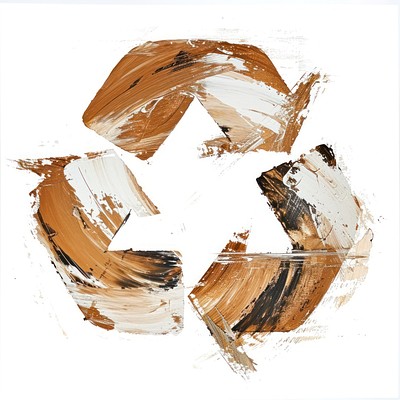 A recycle icon with a brown brush stroke art recycling circle.