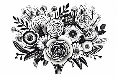 Bouquet of flowers drawing pattern sketch.