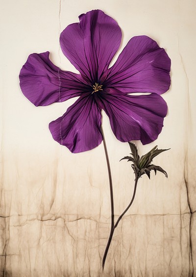 Pressed a purple petunia flower petal plant.