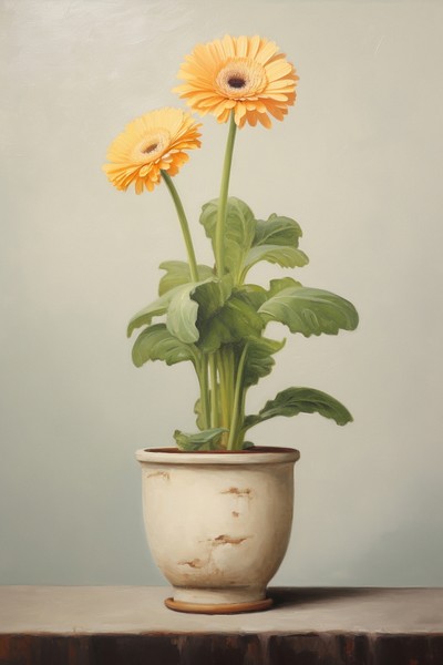 A Daisy in cute pot isolated on clear background painting flower plant.