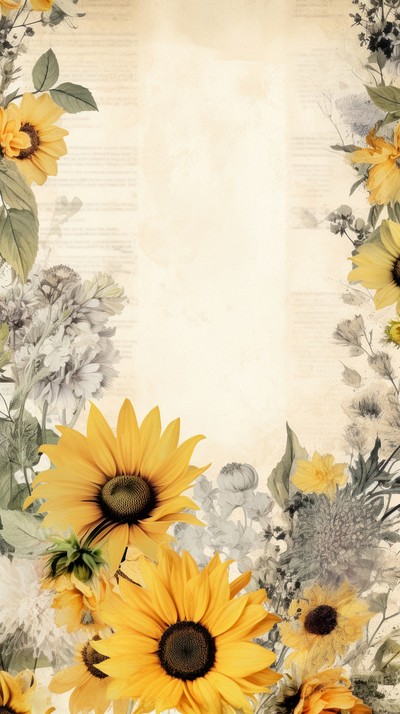 Wallpaper ephemera pale sunflower pattern plant petal.