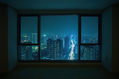 Window see city lights architecture cityscape building.