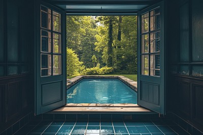 Window see pool outdoors house architecture.