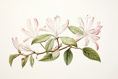 Botanical illustration honeysuckle flower blossom plant.