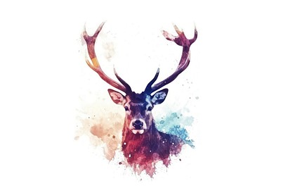 Galaxy element face of deer in Watercolor wildlife antler animal.