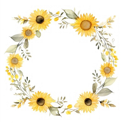 Little sunflower circle border pattern wreath plant. 