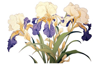 White iris vintage flower plant art white background.