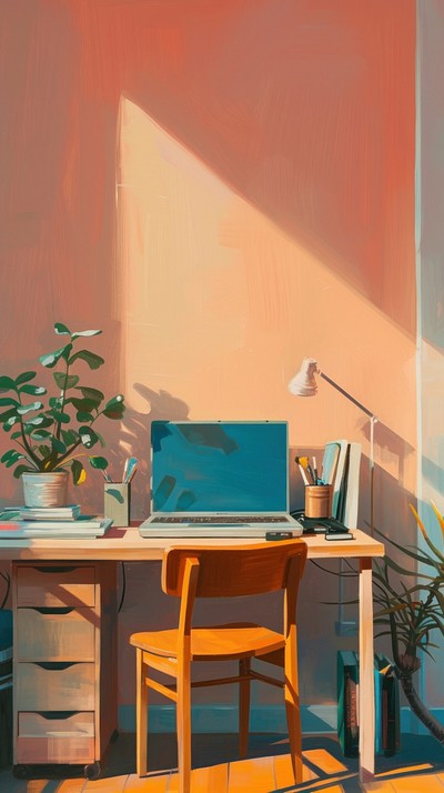 Desk furniture painting chair | Free Photo Illustration - rawpixel