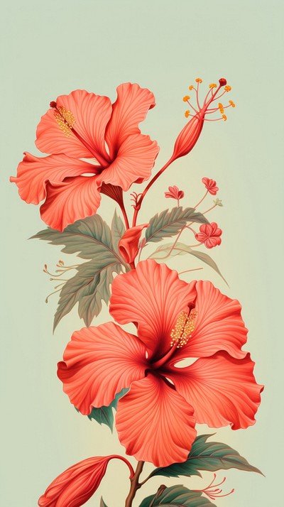 Wallpaper red hibiscus flowers plant | Premium Photo Illustration ...