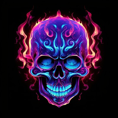 Neon skull fire pattern purple light.