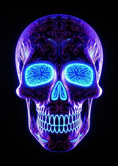 Neon skull light purple night.