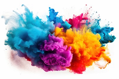 Explosion of full colored powder white background creativity splattered.