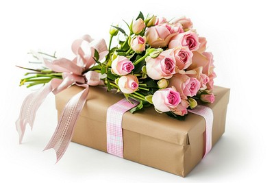 Gift box with bouquet flower plant rose.